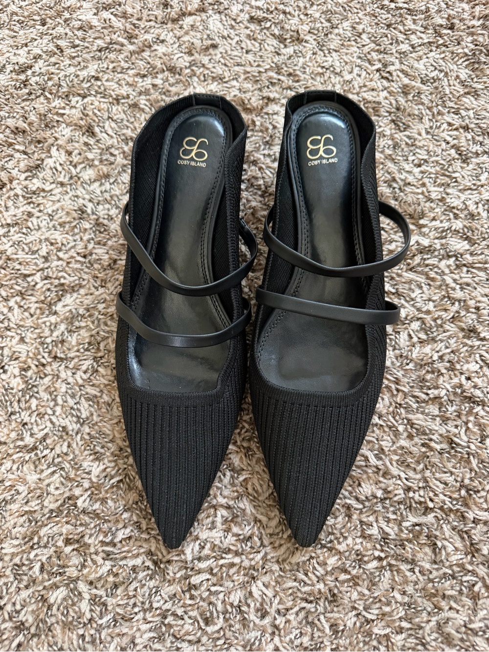Cozy Island Black Pointed Slingback Sandals with Double Straps